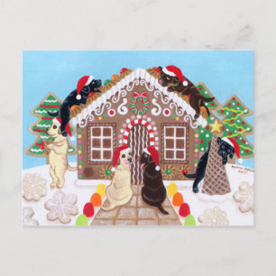 Ginger Bread House Labradors Painting Postcard