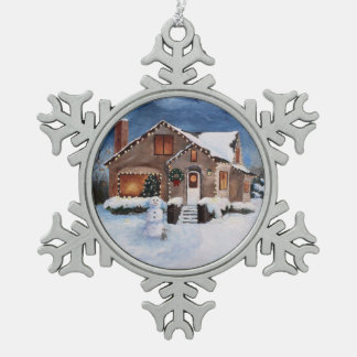 Ginger Bread House Snowflake Pewter Christmas Ornament