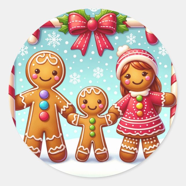 Ginger Bread Man and Family Classic Round Sticker (Front)