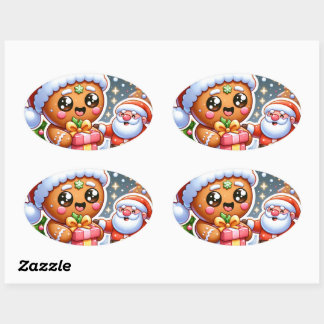 Ginger Bread Man and Santa Claus Oval Sticker