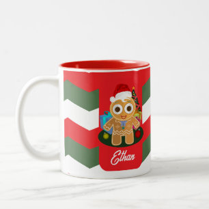 Ginger Bread Man Red Green Jagged Stripes Two-Tone Coffee Mug