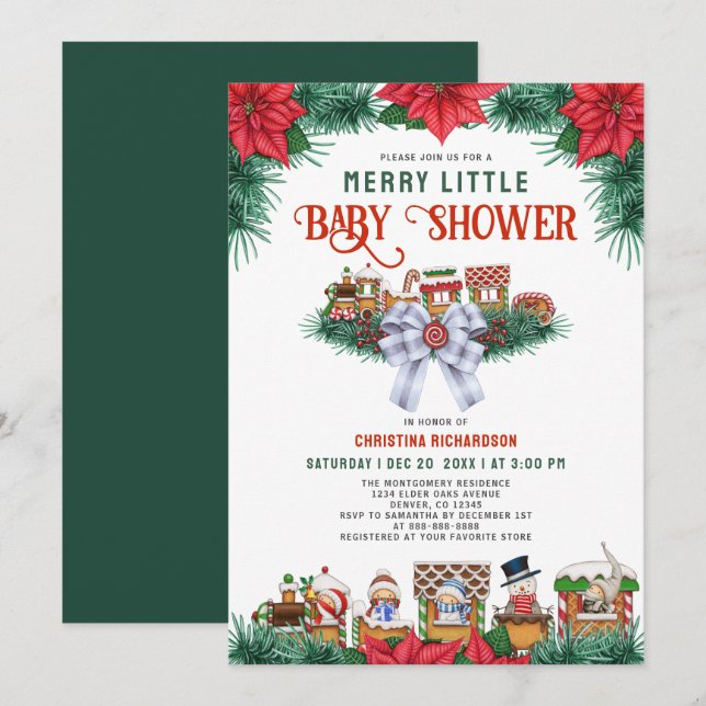 Ginger Bread Poinsettia Merry Little Baby Shower  Invitation (Front/Back)
