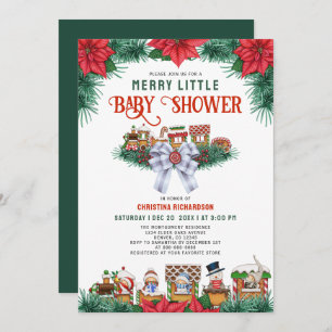 Ginger Bread Poinsettia Merry Little Baby Shower Invitation
