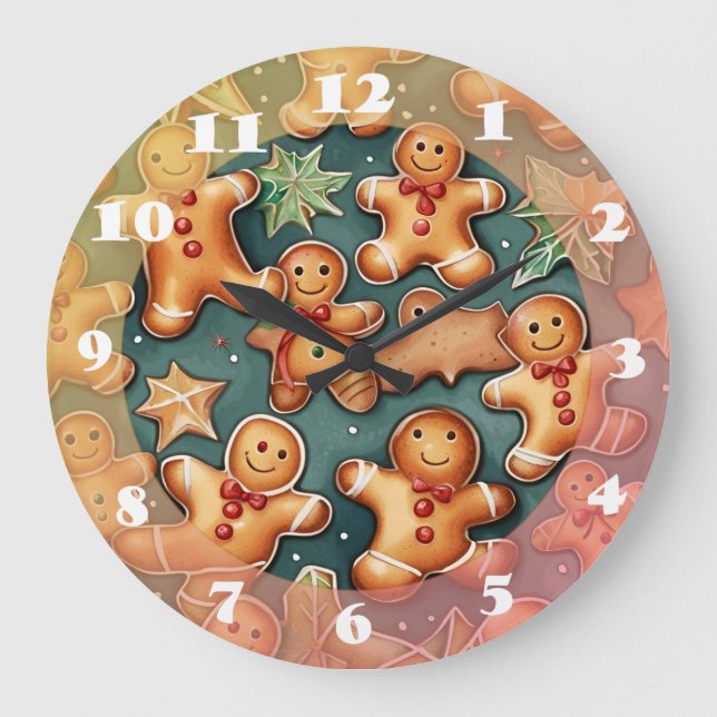 Ginger breadman Christmas Pattern  Large Clock (Front)