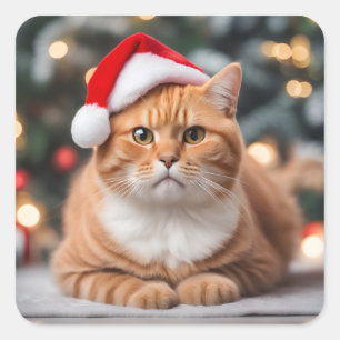 Ginger British Shorthair Christmas Square Sticker