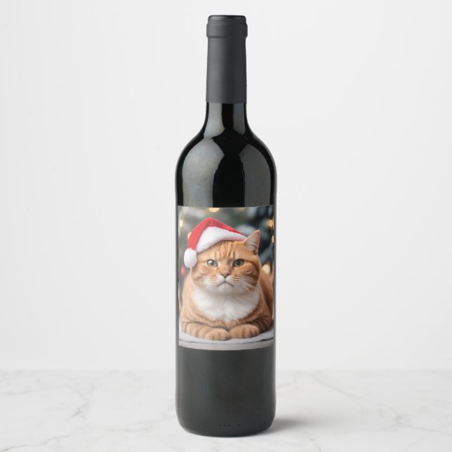 Ginger British Shorthair Christmas Wine Label (Front)