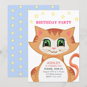 Ginger Cat 5th Birthday Party Invitation