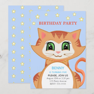 Ginger Cat 5th Boy Birthday Party Invitation