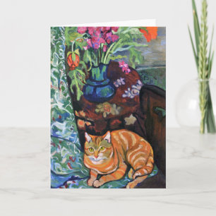 Ginger Cat and Bouquet of Flowers by Valadon Card