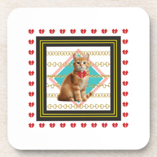 Ginger cat and Golden chain Hard plastic coaster