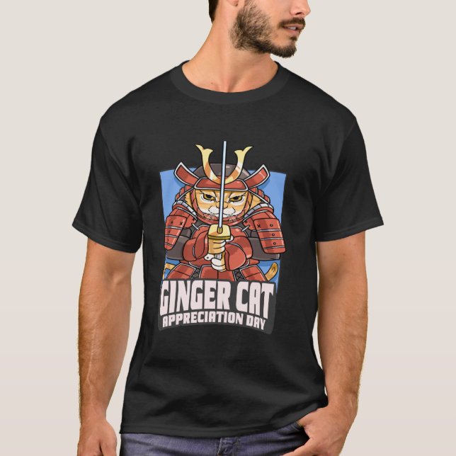 Ginger Cat Appreciation Day Samurai Kitten Septemb T-Shirt (Front)