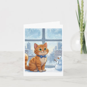 Ginger cat at christmas time card