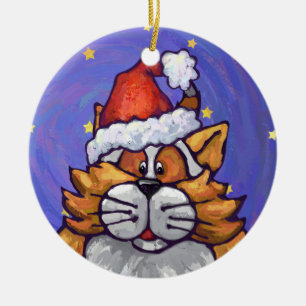 Ginger Cat Christmas Ceramic Tree Decoration