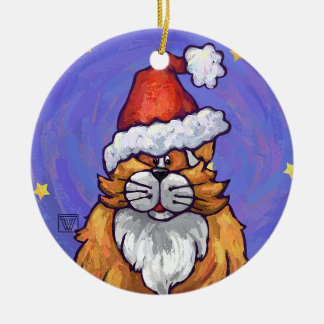 Ginger Cat Christmas Ceramic Tree Decoration (Front)