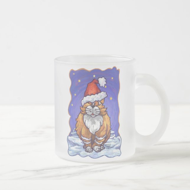 Ginger Cat Christmas Frosted Glass Coffee Mug (Right)