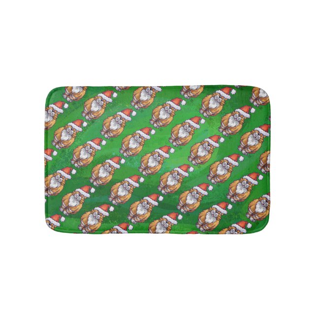 Ginger Cat Christmas On Green Bath Mat (Front)