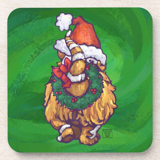 Ginger Cat Christmas On Green Coaster (Front)