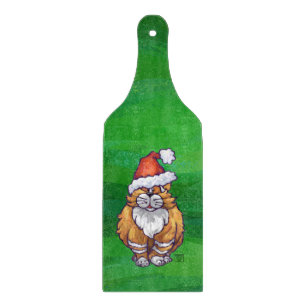 Ginger Cat Christmas On Green Cutting Board
