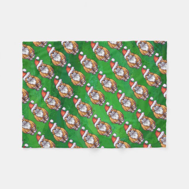 Ginger Cat Christmas On Green Fleece Blanket (Front (Horizontal))