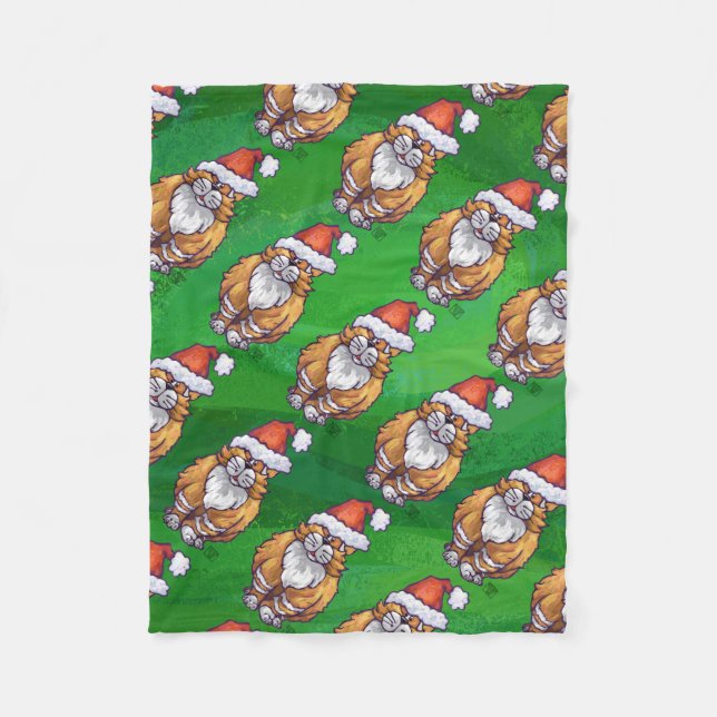 Ginger Cat Christmas On Green Fleece Blanket (Front)