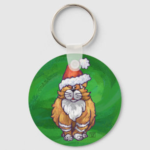 Ginger Cat Christmas On Green Key Ring