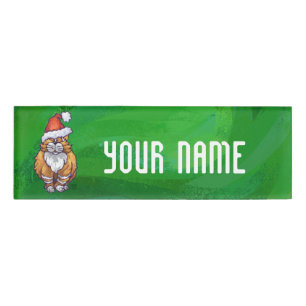 Ginger Cat Christmas On Green Name Tag