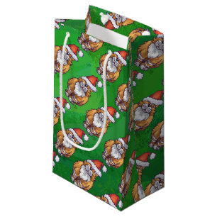 Ginger Cat Christmas On Green Small Gift Bag