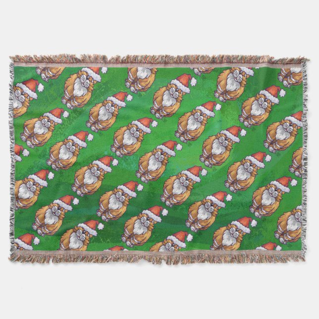 Ginger Cat Christmas On Green Throw Blanket (Front)