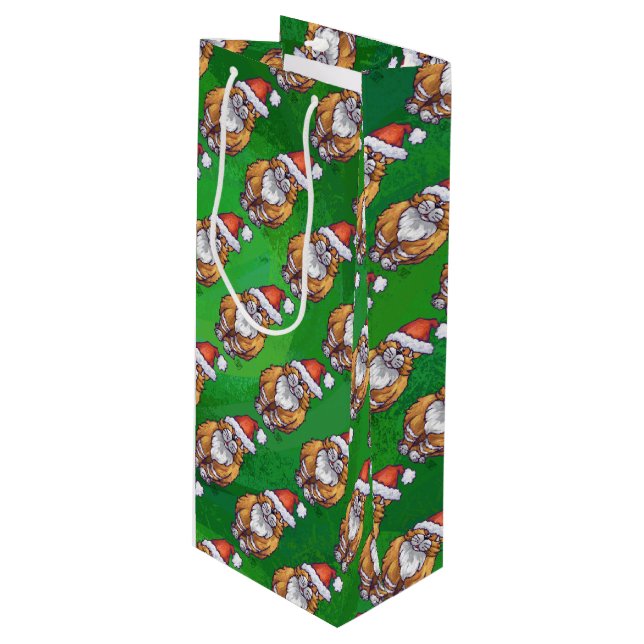 Ginger Cat Christmas On Green Wine Gift Bag (Front Angled)