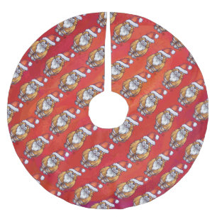 Ginger Cat Christmas On Red Brushed Polyester Tree Skirt