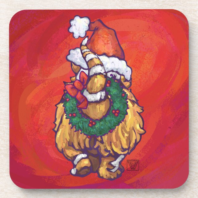Ginger Cat Christmas On Red Coaster (Front)