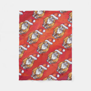 Ginger Cat Christmas On Red Fleece Blanket