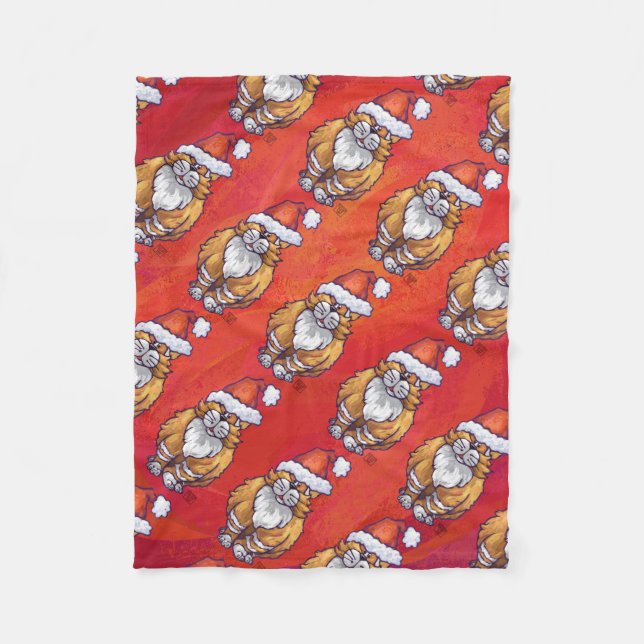 Ginger Cat Christmas On Red Fleece Blanket (Front)
