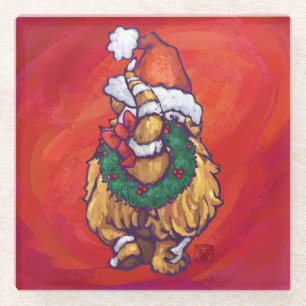 Ginger Cat Christmas On Red Glass Coaster