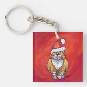 Ginger Cat Christmas On Red Key Ring
