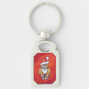 Ginger Cat Christmas On Red Key Ring
