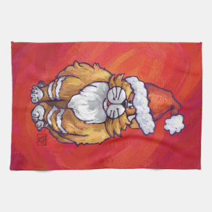 Ginger Cat Christmas On Red Tea Towel