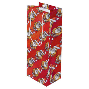Ginger Cat Christmas On Red Wine Gift Bag