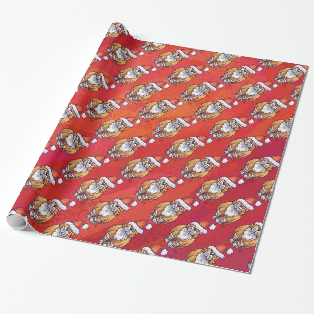 Ginger Cat Christmas On Red Wrapping Paper (Unrolled)