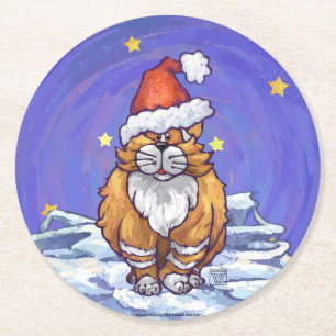 Ginger Cat Christmas Round Paper Coaster