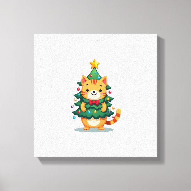 Ginger Cat Christmas Tree Cute Xmas 2 Canvas Print (Front)