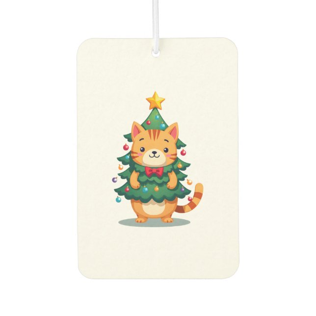 Ginger Cat Christmas Tree Cute Xmas 2 Car Air Freshener (Front)
