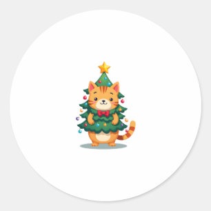 Ginger Cat Christmas Tree Cute Xmas 2 Classic Round Sticker