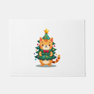 Ginger Cat Christmas Tree Cute Xmas 2 Doormat