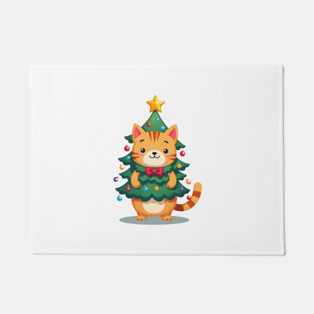 Ginger Cat Christmas Tree Cute Xmas 2 Doormat (Front)