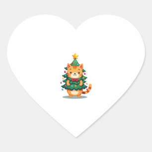 Ginger Cat Christmas Tree Cute Xmas 2 Heart Sticker