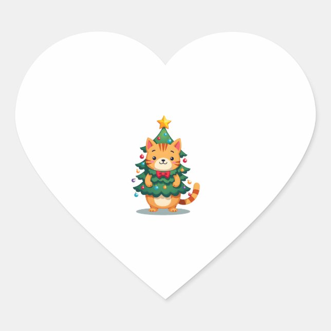 Ginger Cat Christmas Tree Cute Xmas 2 Heart Sticker (Front)