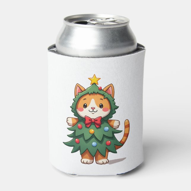 Ginger Cat Christmas Tree Cute Xmas 3 Can Cooler (Can Front)