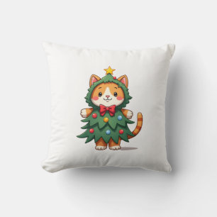 Ginger Cat Christmas Tree Cute Xmas 3 Cushion