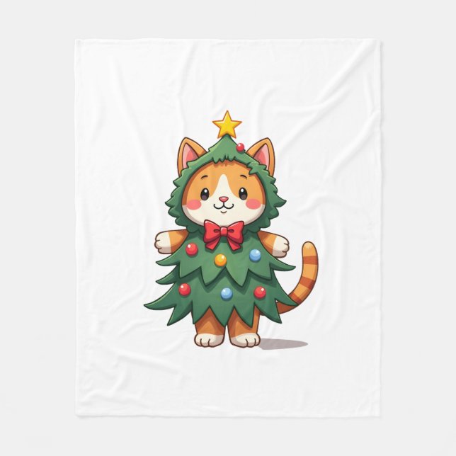Ginger Cat Christmas Tree Cute Xmas 3 Fleece Blanket (Front)